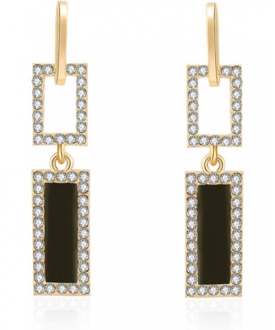 Black Rectangle Geometric Earrings | Gold Plated Dangle With Sterling Silver Needle | Women's Hypoallergenic | Birthday, Chri...