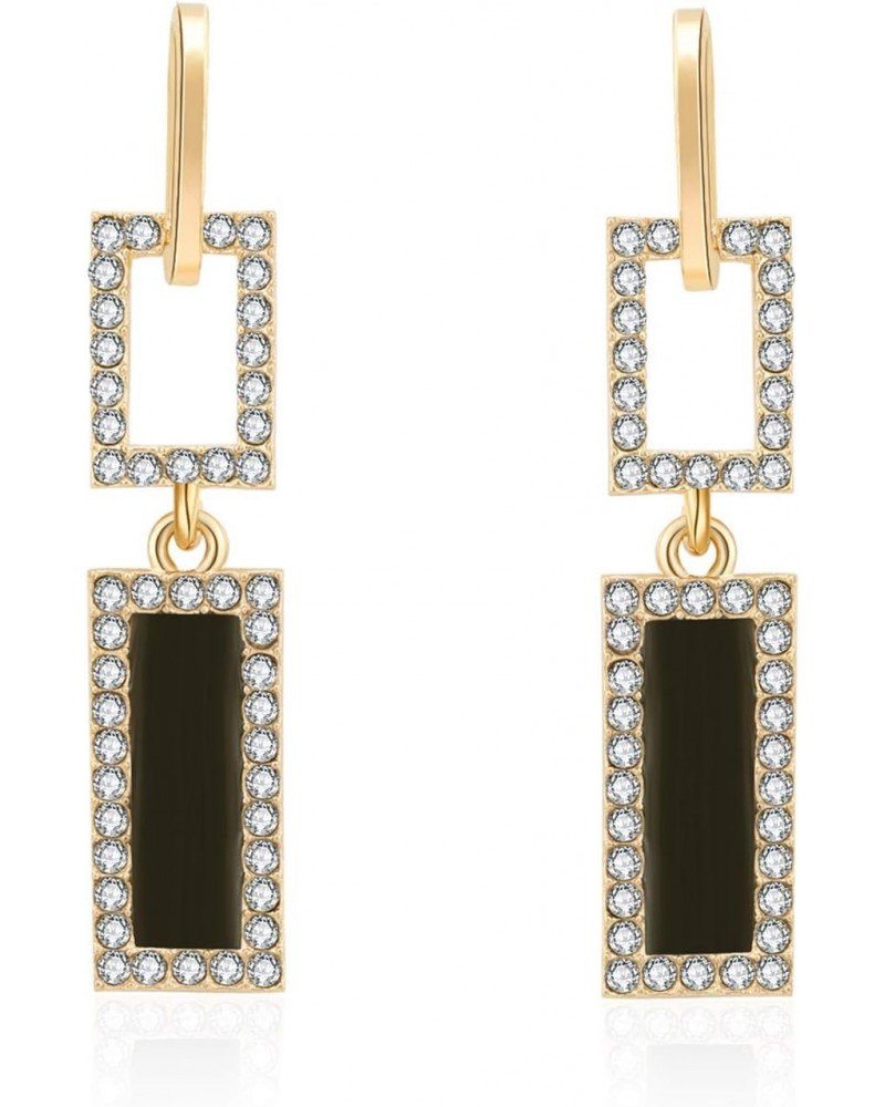 Black Rectangle Geometric Earrings | Gold Plated Dangle With Sterling Silver Needle | Women's Hypoallergenic | Birthday, Chri...