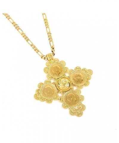 Ethiopian Big Coin Cross Pendant Necklace Women Gold Plated Jewelry Without Stone $8.40 Necklaces