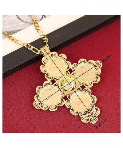 Ethiopian Big Coin Cross Pendant Necklace Women Gold Plated Jewelry Without Stone $8.40 Necklaces