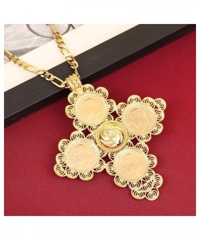 Ethiopian Big Coin Cross Pendant Necklace Women Gold Plated Jewelry Without Stone $8.40 Necklaces