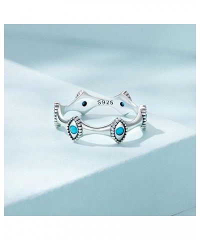 Evil Eye Turquoise Ring for Women: 925 Sterling Silver Turkish Eyes Stackable Rings Wedding Eternity Band Engagement Promise ...