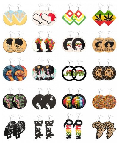 20 Pairs African Earrings for Women Wooden Black Lives Matter Earrings African Map Round Painted Wooden Earrings Statement Et...