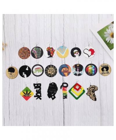 20 Pairs African Earrings for Women Wooden Black Lives Matter Earrings African Map Round Painted Wooden Earrings Statement Et...