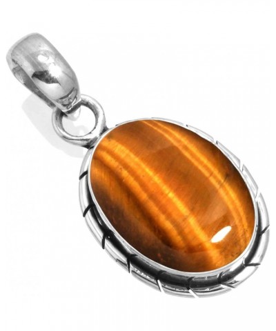 925 Sterling Silver Handmade Pendant for Women 12x16 Oval Gemstone Boho Silver Jewelry for Gift (99559_P) Tiger Eye $16.06 Pe...