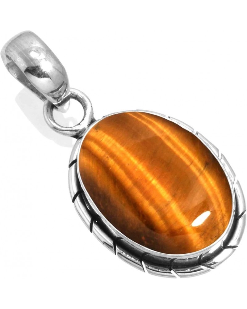 925 Sterling Silver Handmade Pendant for Women 12x16 Oval Gemstone Boho Silver Jewelry for Gift (99559_P) Tiger Eye $16.06 Pe...