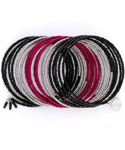 Multilayer Seed Beads Stretch Bracelets Tiny Beaded Stackable Strand Bangle for Women Girls Black Silver Plum $9.50 Bracelets