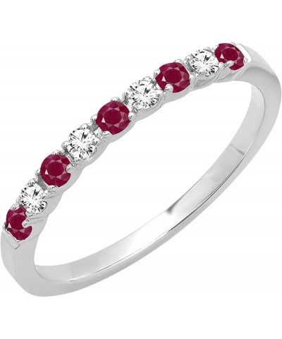 Alternating Round Ruby & White Diamond Stackable Women's Wedding Ring in Gold 10 18k - Metal Stamp White Gold $148.93 Bracelets