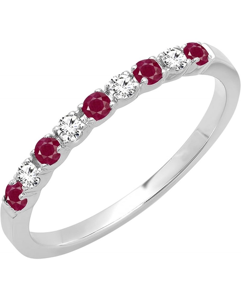 Alternating Round Ruby & White Diamond Stackable Women's Wedding Ring in Gold 10 18k - Metal Stamp White Gold $148.93 Bracelets