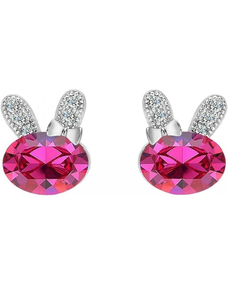 925 Sterling Silver CZ Lovely Bunny Stud Earrings Fuchsia $11.39 Earrings