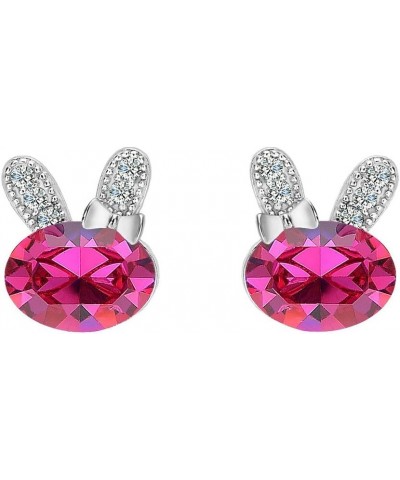 925 Sterling Silver CZ Lovely Bunny Stud Earrings Fuchsia $11.39 Earrings