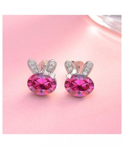 925 Sterling Silver CZ Lovely Bunny Stud Earrings Fuchsia $11.39 Earrings