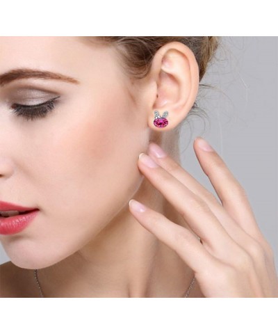 925 Sterling Silver CZ Lovely Bunny Stud Earrings Fuchsia $11.39 Earrings