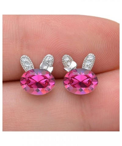 925 Sterling Silver CZ Lovely Bunny Stud Earrings Fuchsia $11.39 Earrings