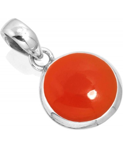 925 Sterling Silver Statement Pendant for Women 12 MM Round Gemstone Handmade Jewelry for Gift (99520_P) Carnelian $18.54 Nec...