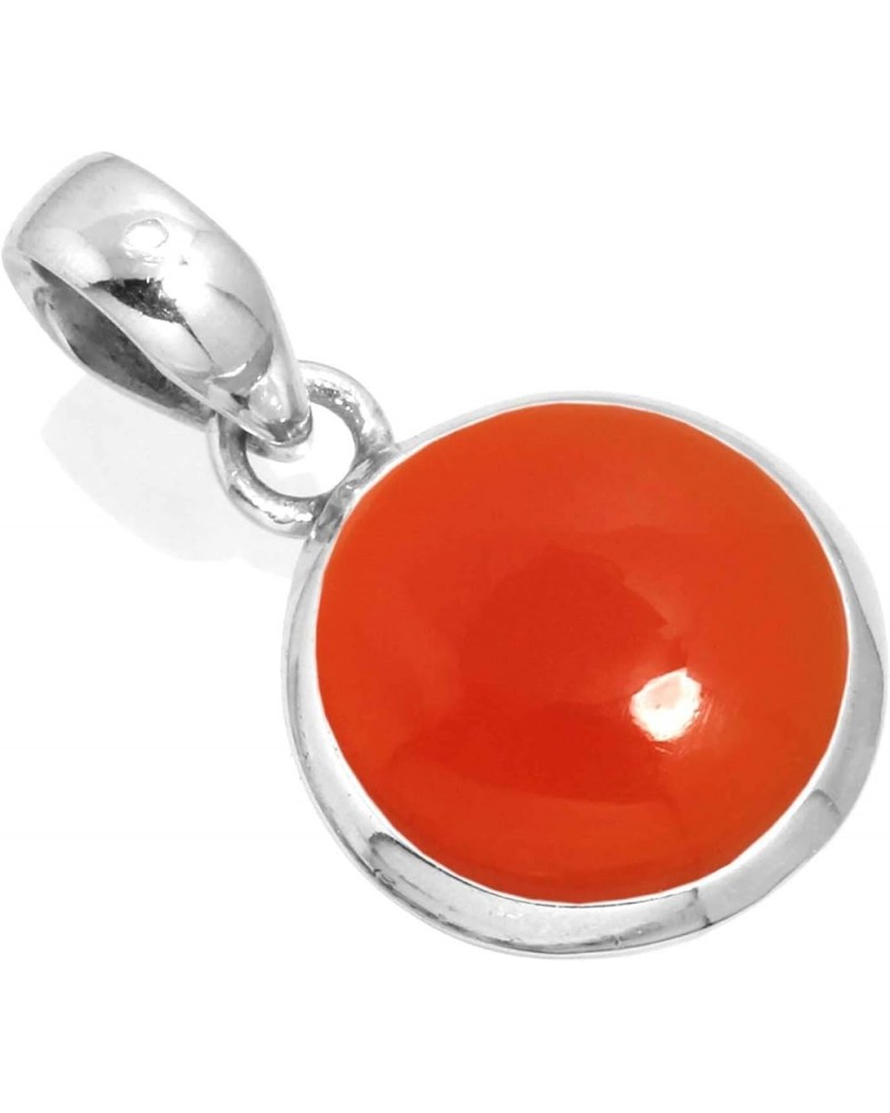 925 Sterling Silver Statement Pendant for Women 12 MM Round Gemstone Handmade Jewelry for Gift (99520_P) Carnelian $18.54 Nec...