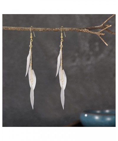 Boho Long Piercing Jewelry Tassel Feather Dangle Drop Long Chain Earrings for Women Girl Grey $7.40 Earrings