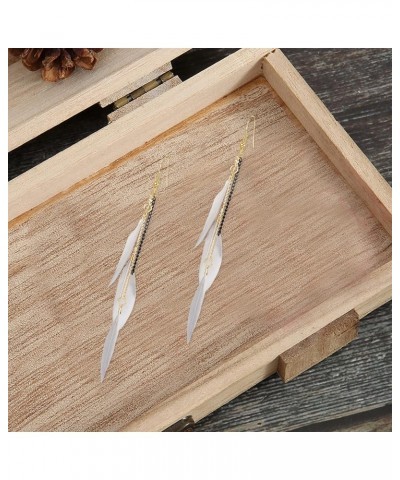 Boho Long Piercing Jewelry Tassel Feather Dangle Drop Long Chain Earrings for Women Girl Grey $7.40 Earrings