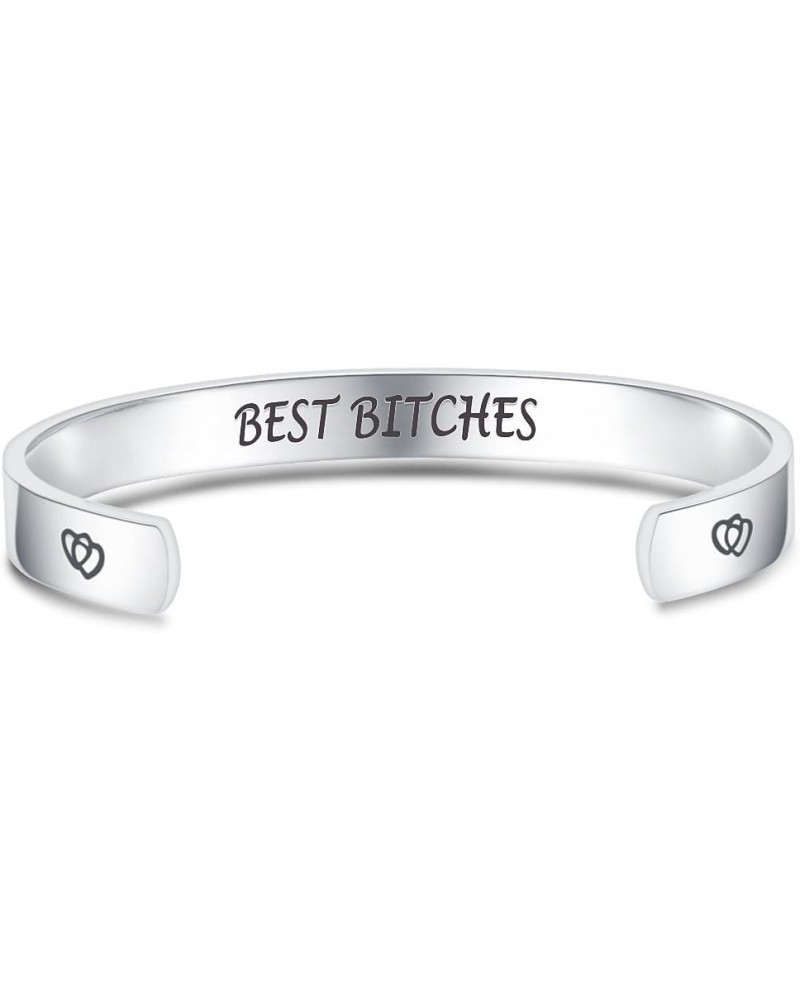 Stainless Steel Inspirational Encouragement Graduation School Open Cuff Bangle Bracelet Best Bitches $8.09 Bracelets