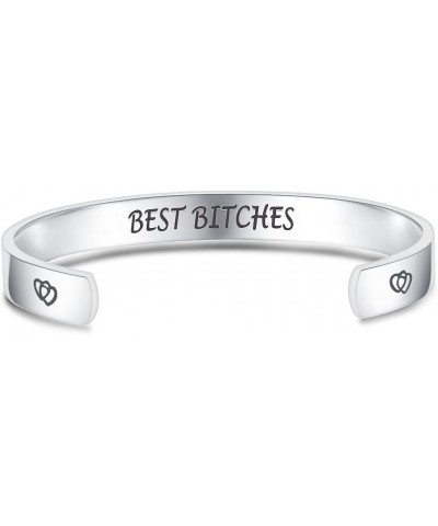 Stainless Steel Inspirational Encouragement Graduation School Open Cuff Bangle Bracelet Best Bitches $8.09 Bracelets