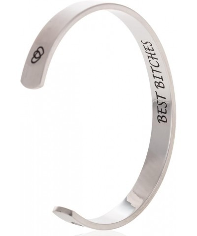 Stainless Steel Inspirational Encouragement Graduation School Open Cuff Bangle Bracelet Best Bitches $8.09 Bracelets