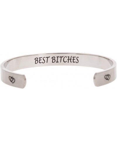 Stainless Steel Inspirational Encouragement Graduation School Open Cuff Bangle Bracelet Best Bitches $8.09 Bracelets