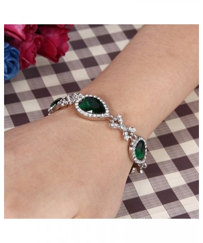 Women's Wedding Bridal Crystal Floral Leaf Teardrop Y-Necklace Bracelet Earrings Ring Set Emerald Color Silver-Tone $17.55 Je...