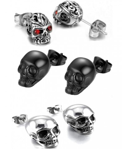 3 Pairs Gothic Skull Earring Studs for Men Women,Hypoallergenic,for Hallloween Party Cosplay $7.13 Earrings