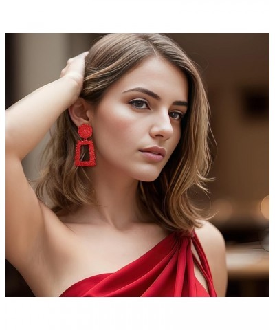 Metal Statement Rectangle Geometric Earrings, Large Square Drop Dangle Earrings for Women Girls Red $9.34 Earrings