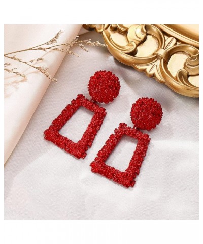 Metal Statement Rectangle Geometric Earrings, Large Square Drop Dangle Earrings for Women Girls Red $9.34 Earrings