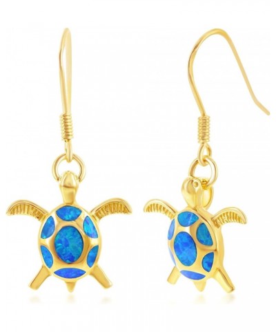 Sterling Silver, Gold Tone or Rose Tone Created Blue, White or Pink Opal Turtle Dangle Earrings Gold Tone $24.19 Earrings