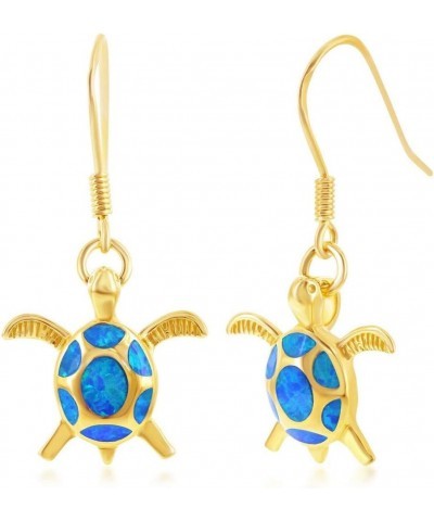 Sterling Silver, Gold Tone or Rose Tone Created Blue, White or Pink Opal Turtle Dangle Earrings Gold Tone $24.19 Earrings