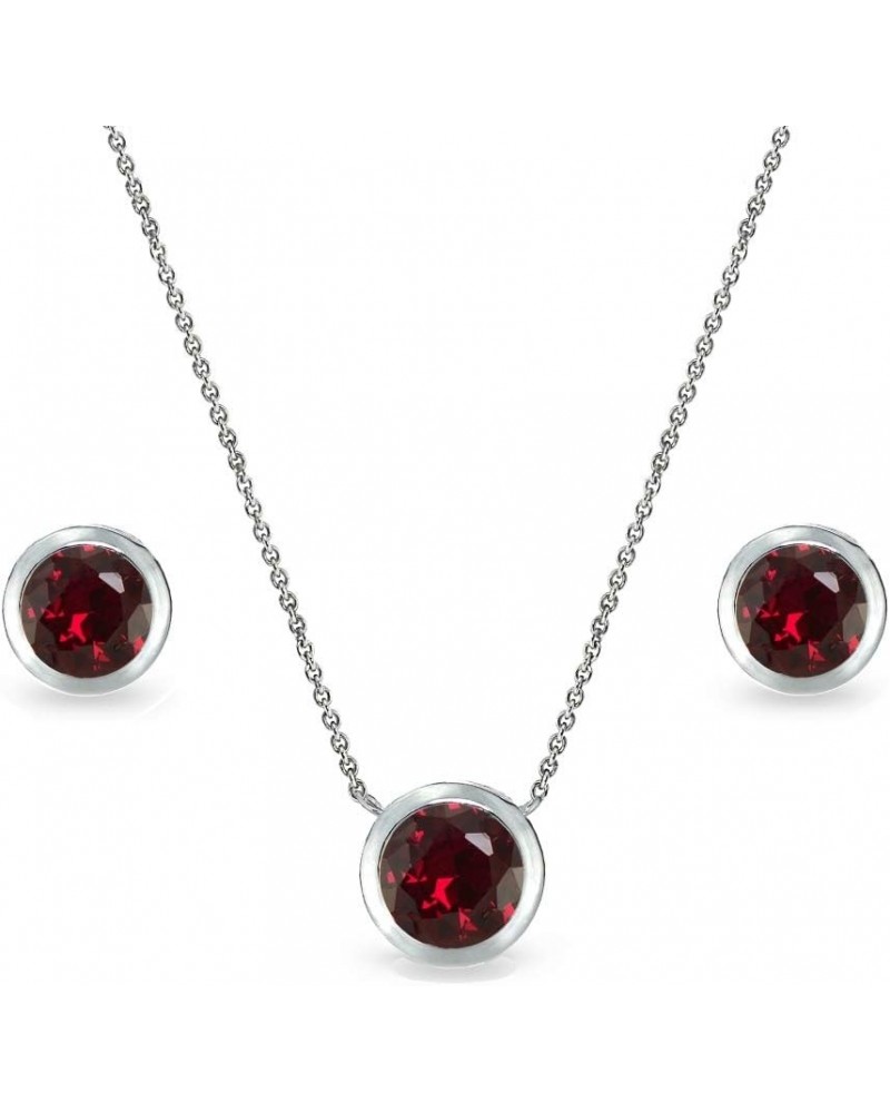 Sterling Silver Genuine or Synthetic Bezel-set Gemstone 7mm Round Small Necklace & Stud Earrings Set Created Ruby $16.40 Jewe...