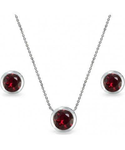 Sterling Silver Genuine or Synthetic Bezel-set Gemstone 7mm Round Small Necklace & Stud Earrings Set Created Ruby $16.40 Jewe...