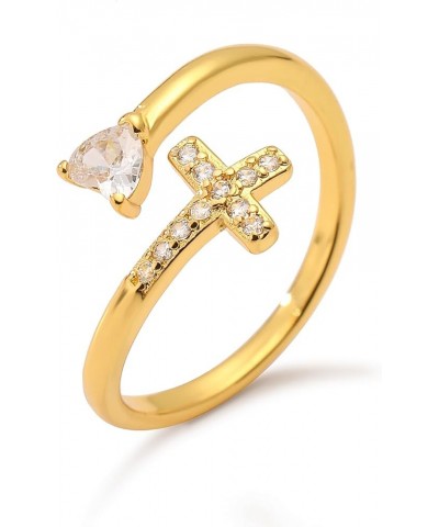 14K Gold Plated CZ Cross Heart Ring Eternity Promise Jewelry for Her Heart Cross $4.67 Rings