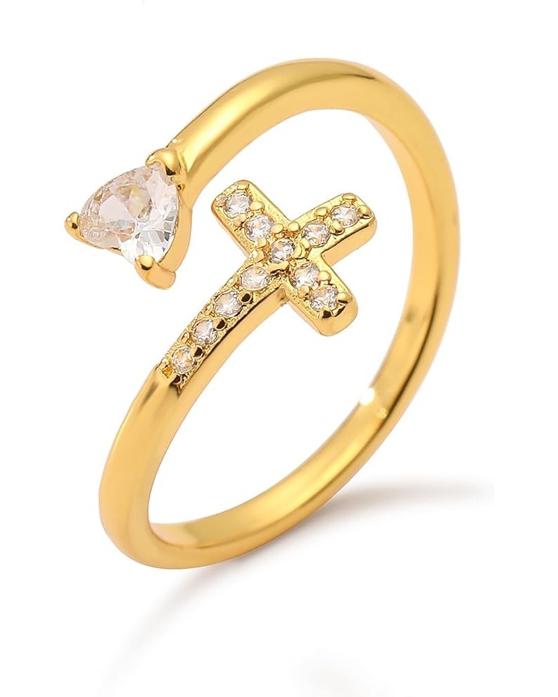 14K Gold Plated CZ Cross Heart Ring Eternity Promise Jewelry for Her Heart Cross $4.67 Rings