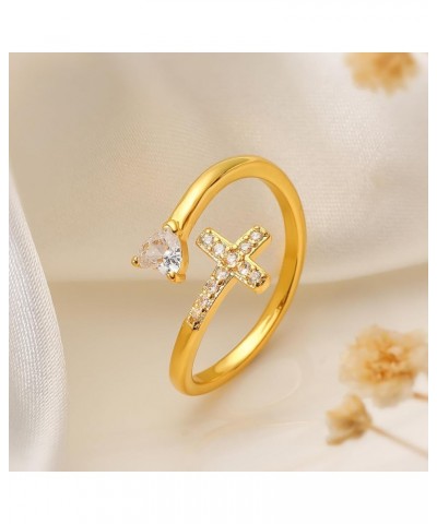 14K Gold Plated CZ Cross Heart Ring Eternity Promise Jewelry for Her Heart Cross $4.67 Rings