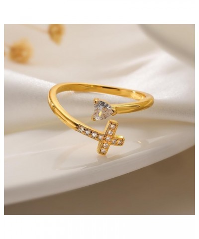 14K Gold Plated CZ Cross Heart Ring Eternity Promise Jewelry for Her Heart Cross $4.67 Rings