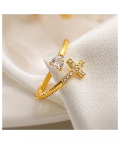 14K Gold Plated CZ Cross Heart Ring Eternity Promise Jewelry for Her Heart Cross $4.67 Rings