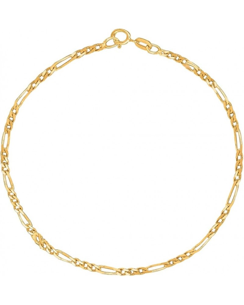 14k SOLID Yellow Gold 1.3mm Shiny Diamond-Cut Alternate Classic Mens Figaro Chain Necklace Or Bracelet or Foot Anklet for Pen...