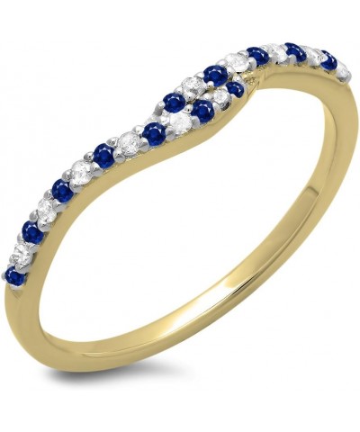 14K Gold Round Cut Blue Sapphire & White Diamond Ladies Wedding Guard Band Yellow Gold $127.97 Rings