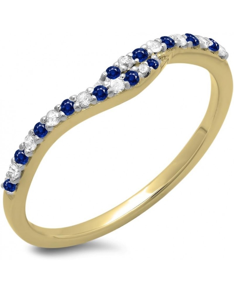 14K Gold Round Cut Blue Sapphire & White Diamond Ladies Wedding Guard Band Yellow Gold $127.97 Rings