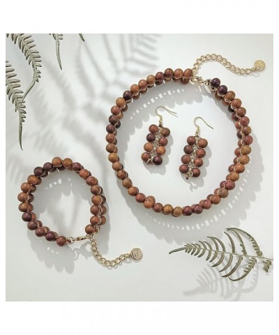 Beads Layer Statement Necklace Choker Bracelet Earrings Vintage Jewelry Set for Women Girls Wood Set $8.84 Necklaces