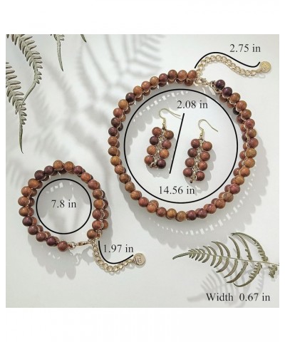 Beads Layer Statement Necklace Choker Bracelet Earrings Vintage Jewelry Set for Women Girls Wood Set $8.84 Necklaces