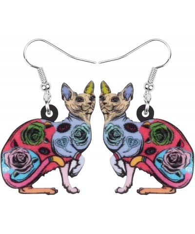 Acrylic Cute Hairless Cat Earrings Dangle Drop Sphynx Kitten Jewelry For Women Girls Charm Gift Multi $6.59 Earrings