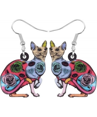 Acrylic Cute Hairless Cat Earrings Dangle Drop Sphynx Kitten Jewelry For Women Girls Charm Gift Multi $6.59 Earrings