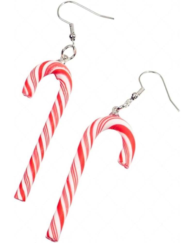 Candy Cane Christmas Earrings Handmade Funny Rainbow Colorful Sweet Swirl Candy Sugar Polymer Clay Dangle Drop Earrings for W...