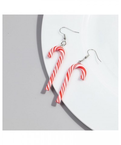 Candy Cane Christmas Earrings Handmade Funny Rainbow Colorful Sweet Swirl Candy Sugar Polymer Clay Dangle Drop Earrings for W...