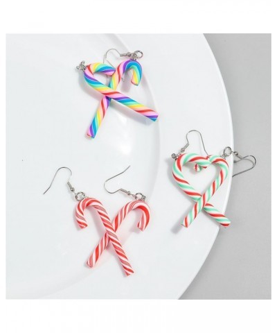 Candy Cane Christmas Earrings Handmade Funny Rainbow Colorful Sweet Swirl Candy Sugar Polymer Clay Dangle Drop Earrings for W...