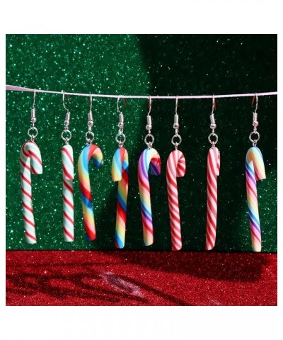 Candy Cane Christmas Earrings Handmade Funny Rainbow Colorful Sweet Swirl Candy Sugar Polymer Clay Dangle Drop Earrings for W...